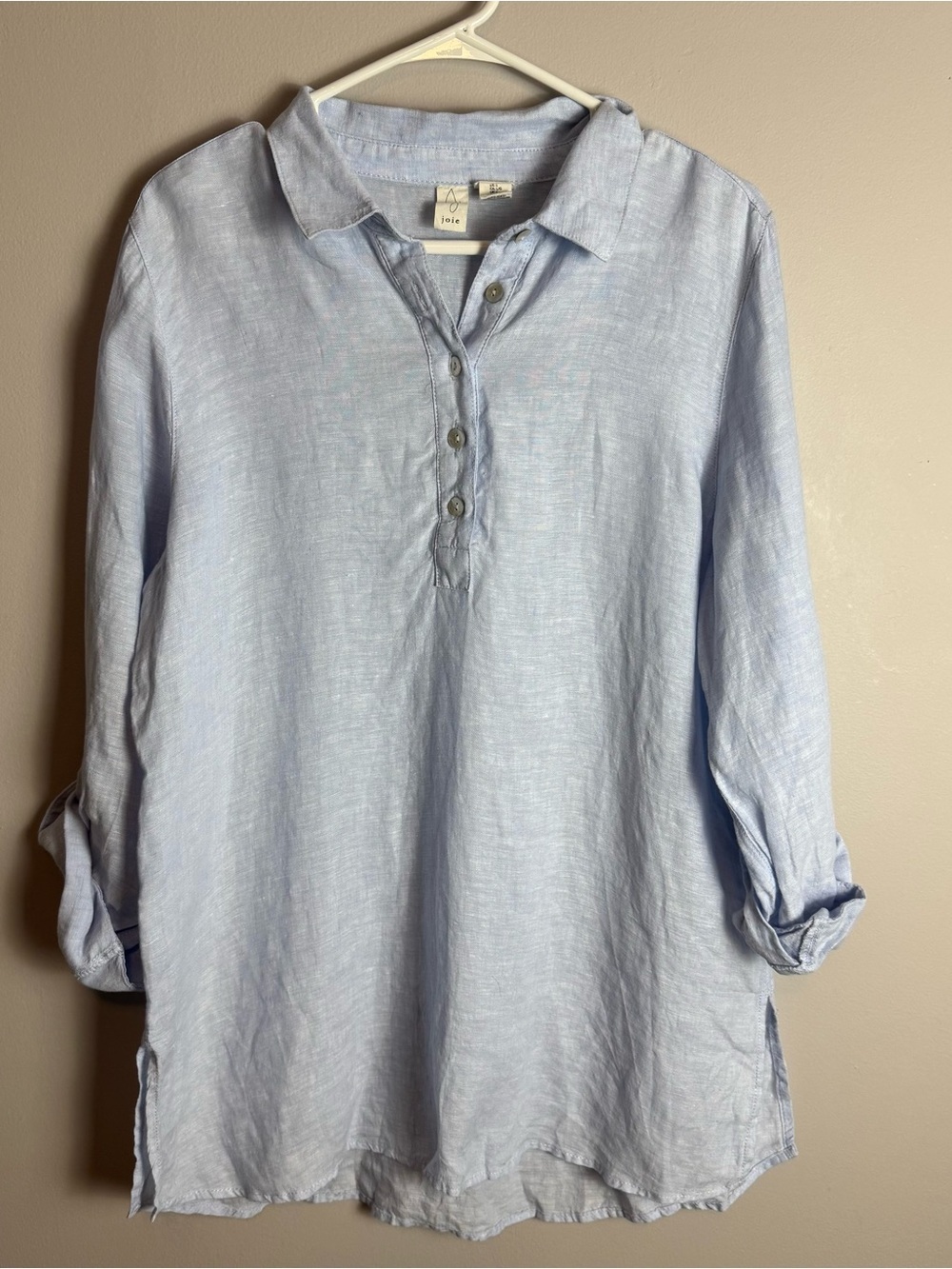 Joie 100% Linen Light Blue Pop Over Women’s Top Size L